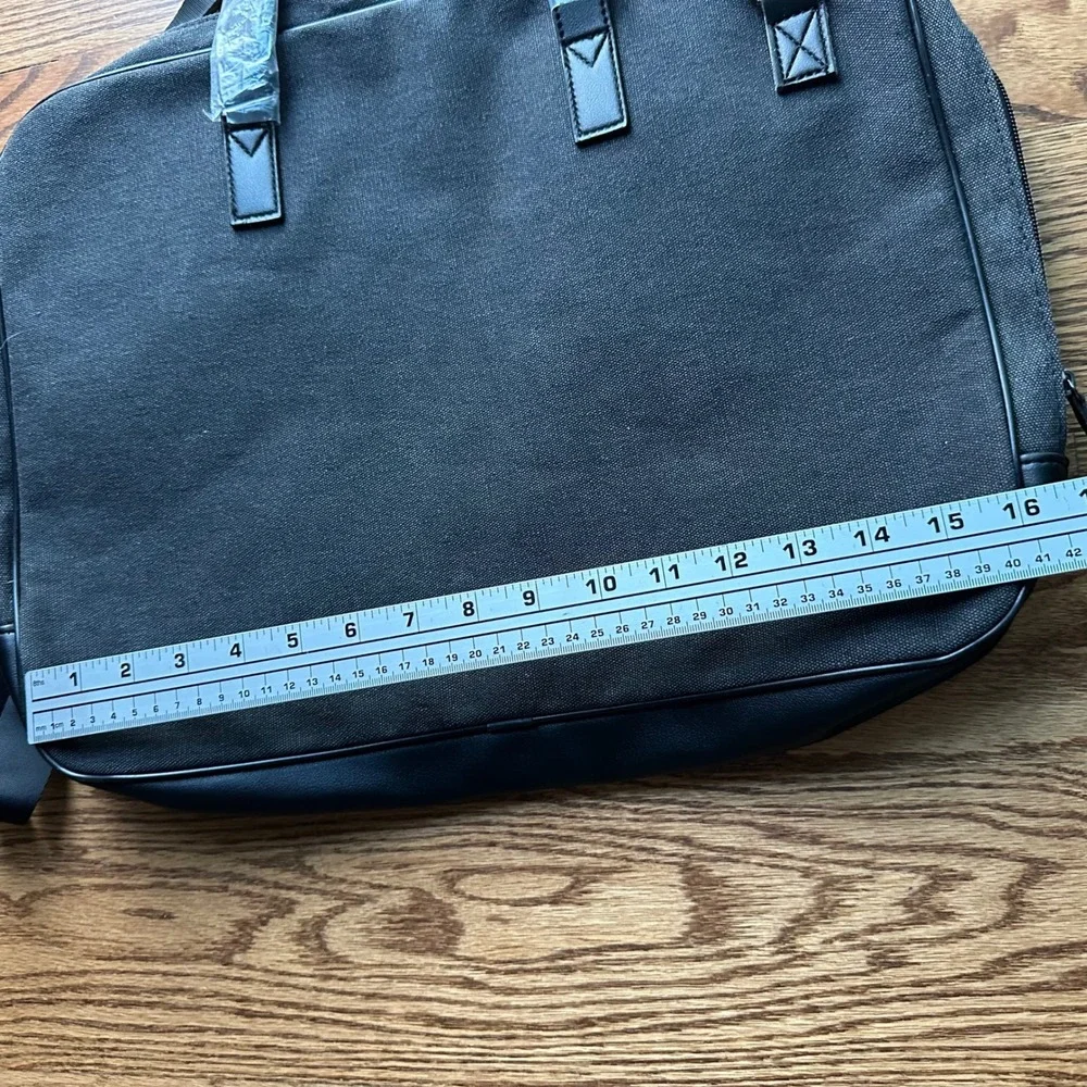 John Varvatos Briefcase Mens Charcoal Gray Canvas Faux Leather Laptop Bag New